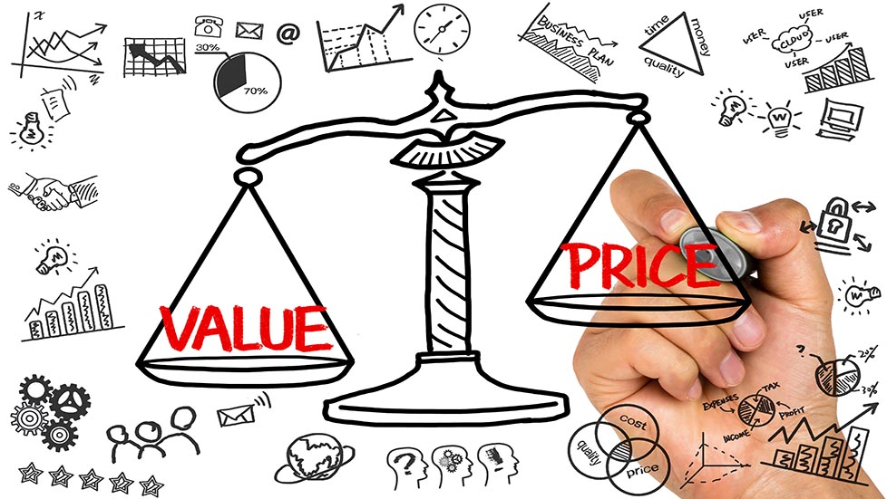 value price concept on balance scale